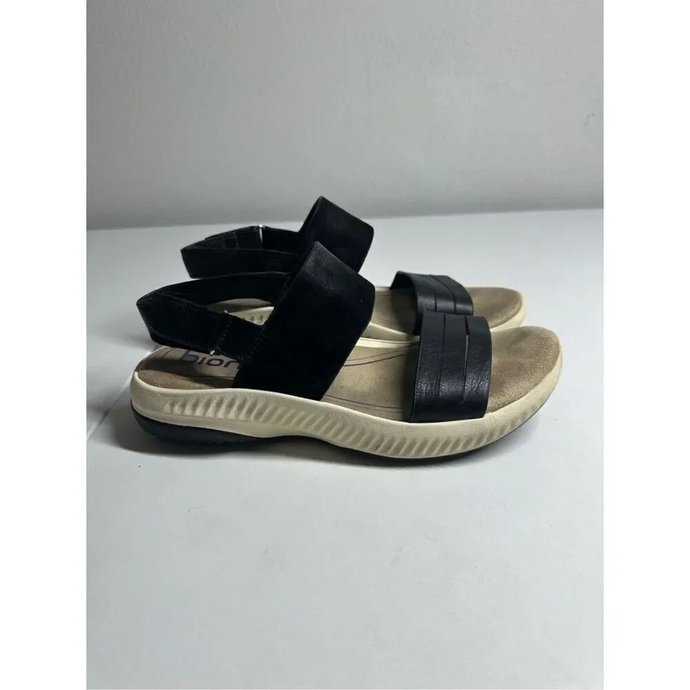 Bionica Womens Black Leather Strappy Slingback Open Platform Sandals Sz 9 *Notes